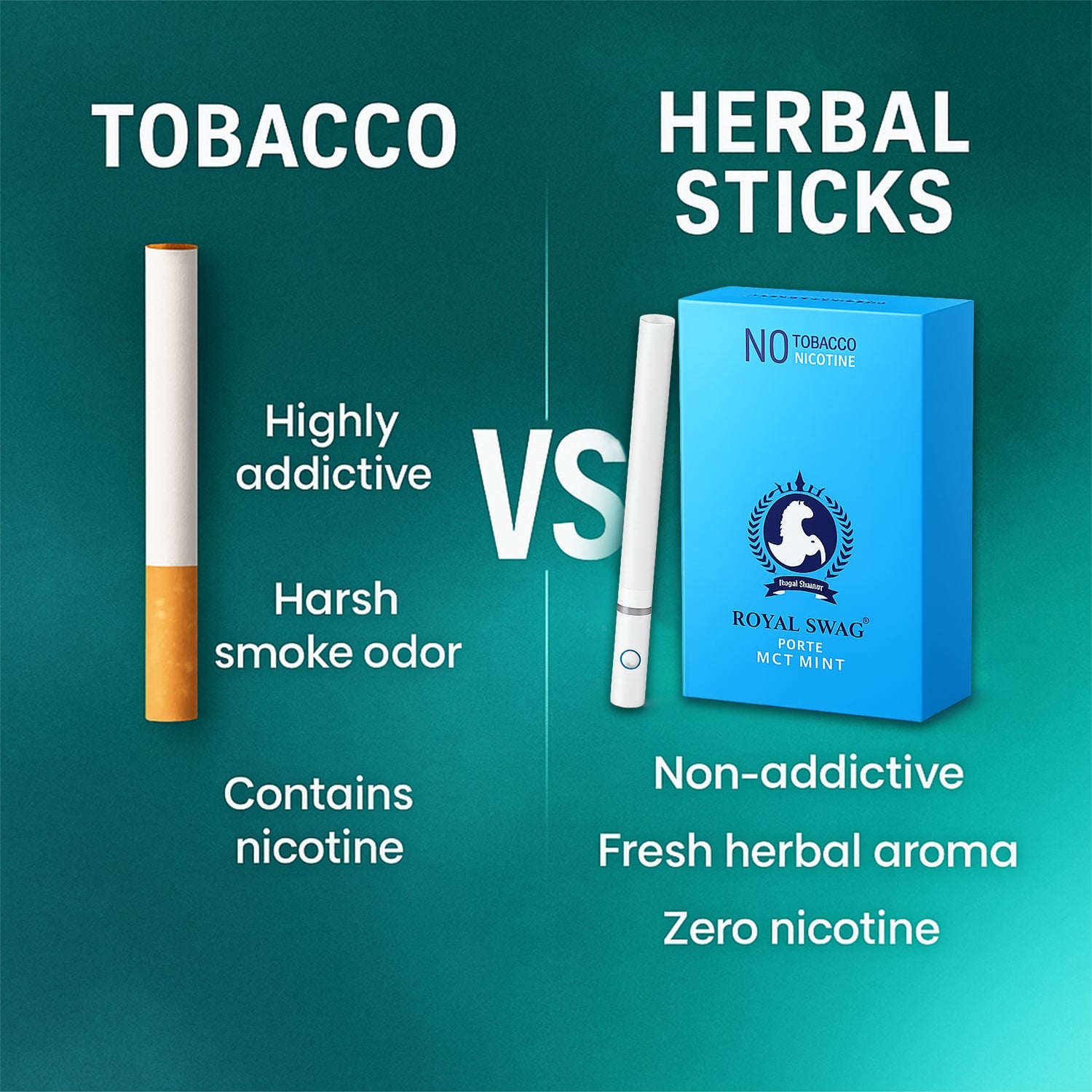 Royal Swag Ayurvedic Herbal Mint Flavoured (MCT) Cigarettes - 10 Sticks Packet