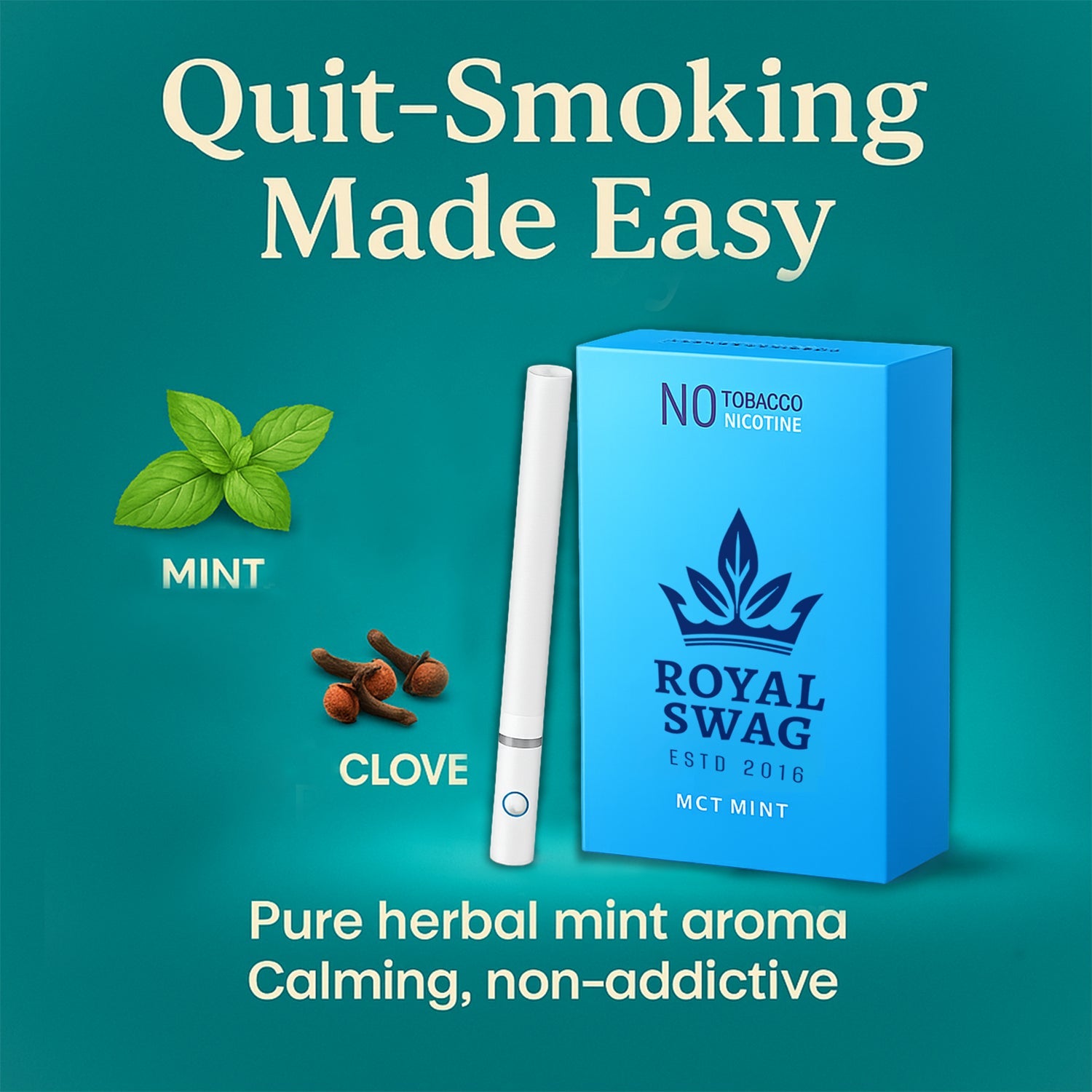 Royal Swag Ayurvedic Herbal Mint Flavoured (MCT) Cigarettes - 10 Sticks Packet